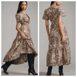 Anthropologie Leopard Print Maxi Dress in Brown and Black